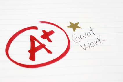 An A plus is given to a student for great work being achieved.